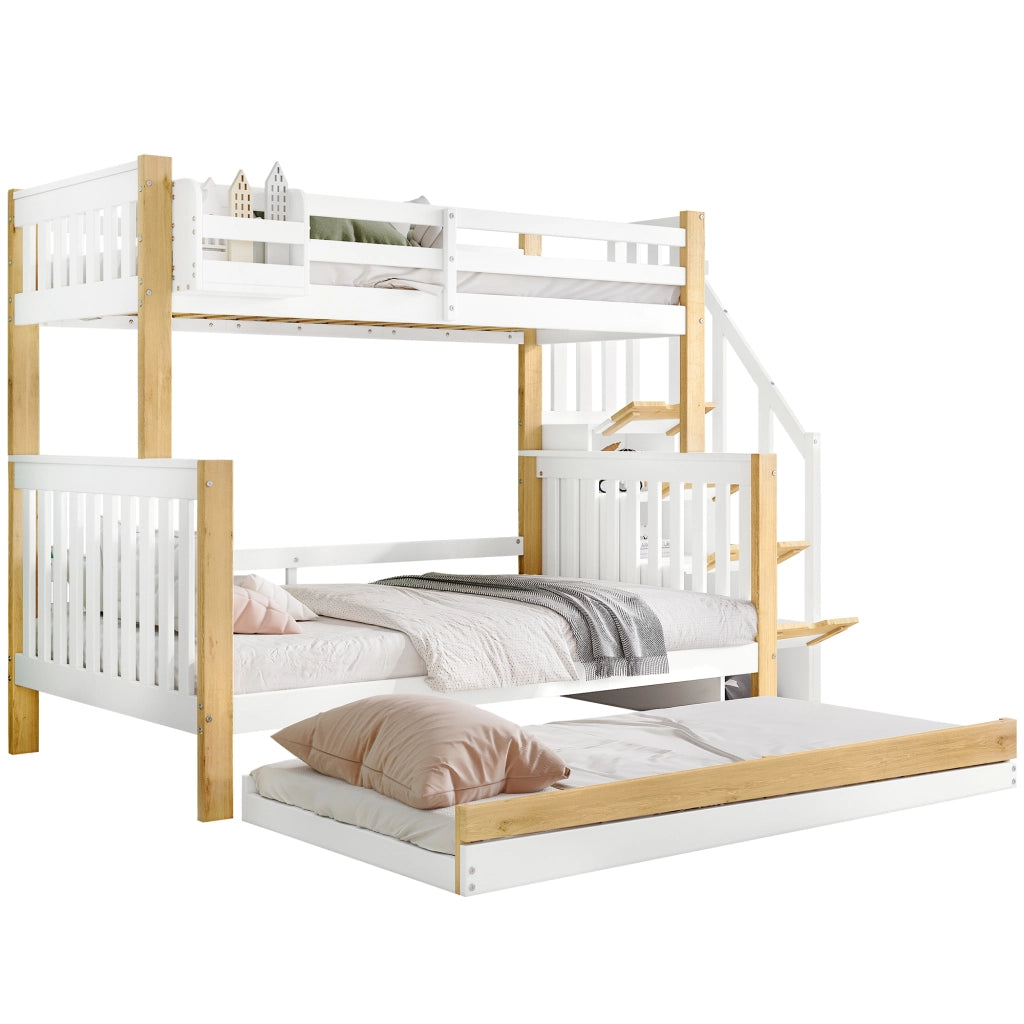 Letto a Castello 90x200 e 120x200 cm; con Estraibile; Scala Contenitore e Mensola