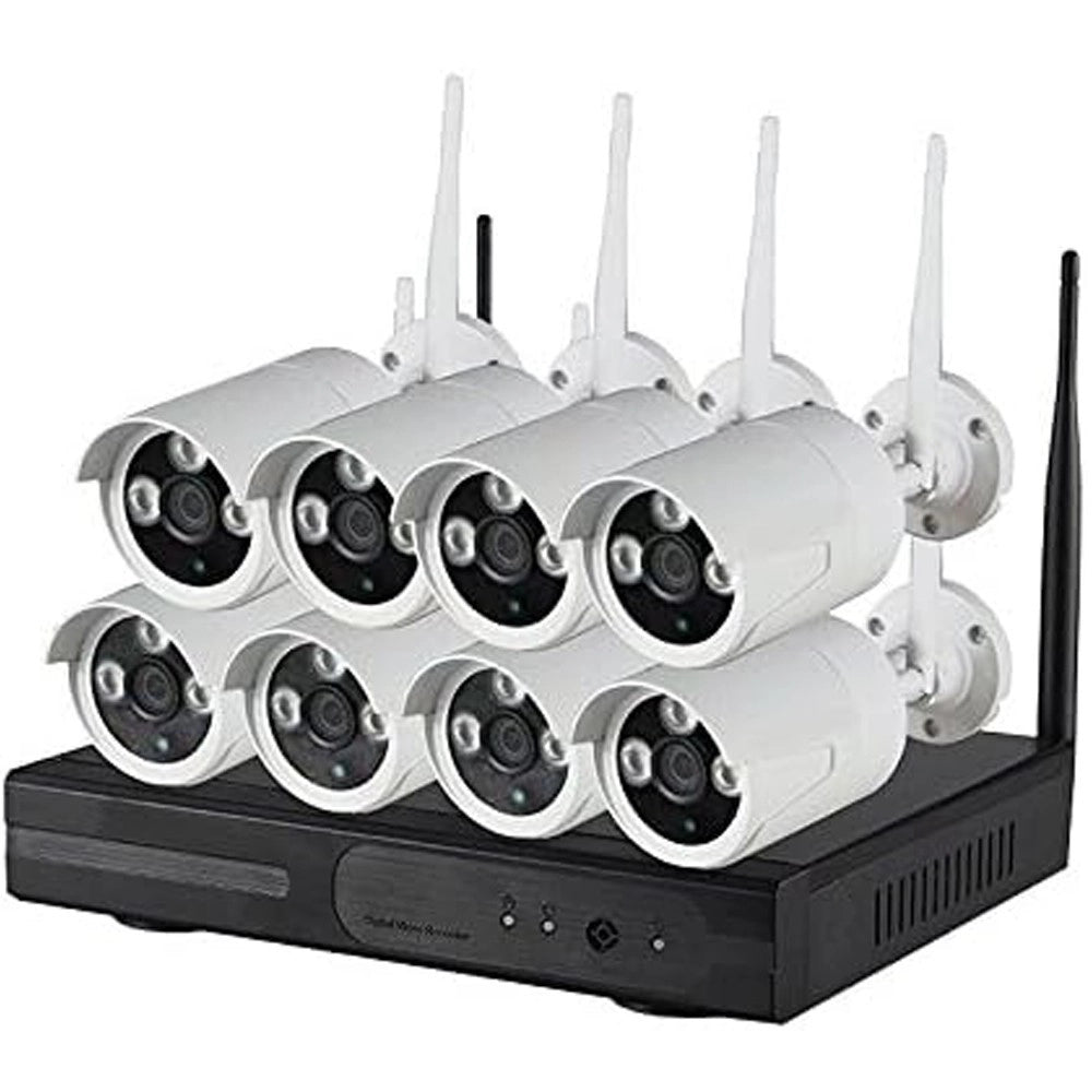 Trade Shop - Kit Videosorveglianza Ip Wireless Nvr 8 Canali 8 Telecamere Ip Full Hd Wifi -