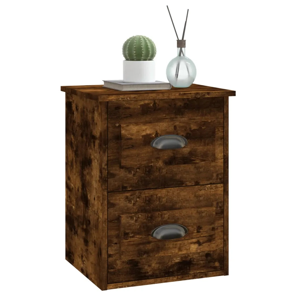 Set di 2 Comodini | Armadio da Notte | Mobiletto da notte a Parete Rovere Fumo 41,5x36x53 cm