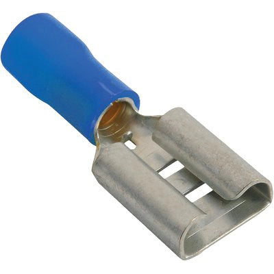 TERMINALE PIATTO FEMMINA A STRINGERE - BLU X CAVO MMQ 1,5/2,5 MM 6,3 CF=PZ 10- 12 confezioni