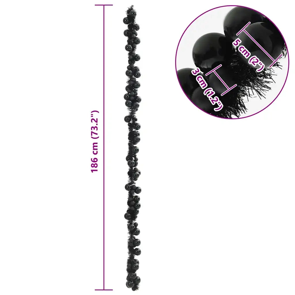 Ghirlanda di Palline di Natale Nero 186 cm Polistirolo