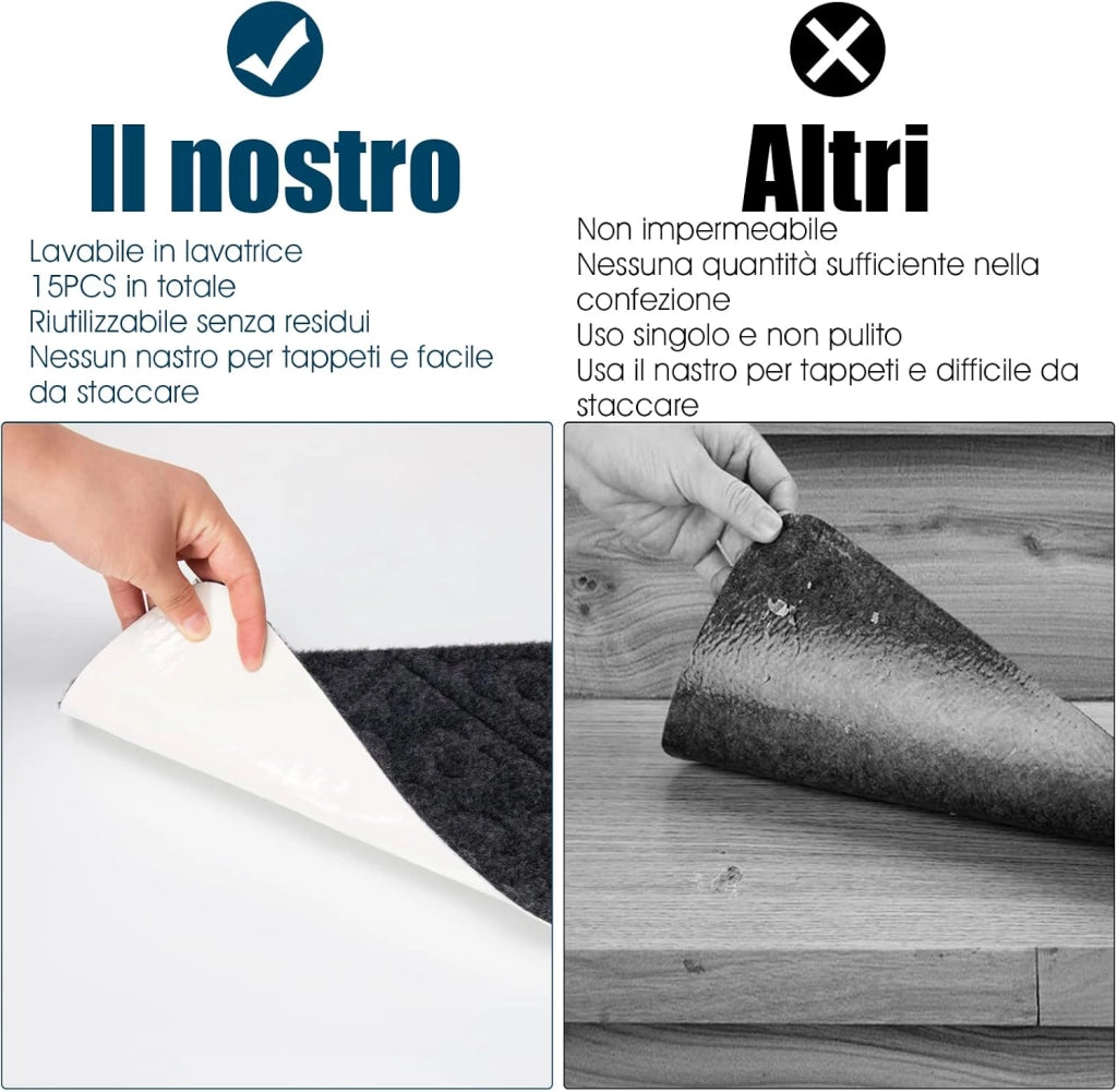 15 Tappetini Antiscivolo per Scale 76 x 20 cm, Tappeti Antiscivolo per Gradini di Scale di Legno da Interno, Tappetini Impermeabili per Scale per Bambini, Anziani e Animali (Grigio)