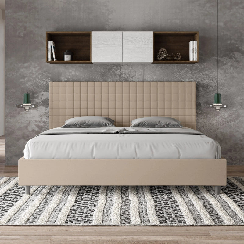 Letto imbottito Matrimoniale 180x190 cm Sunny - Similpelle,Tortora,Con rete