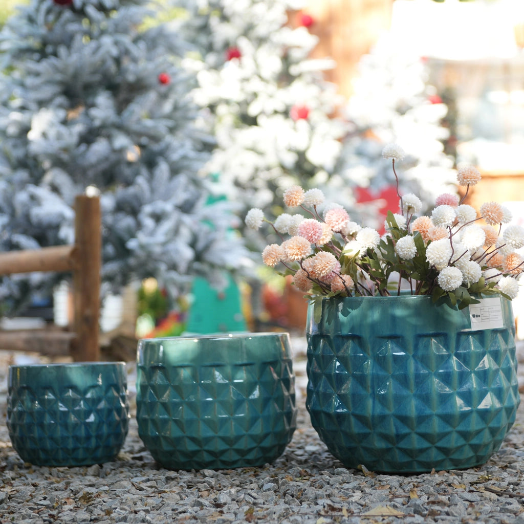VASO Set da 3 pezzi in ceramica Ø36/29,5/21,5 cm blu turchese