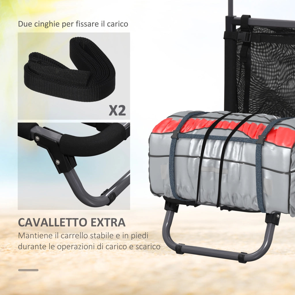 Carrello da Spiaggia Pieghevole con Tasca in Rete ¨C zephmum ¨C 82x67x81 cm