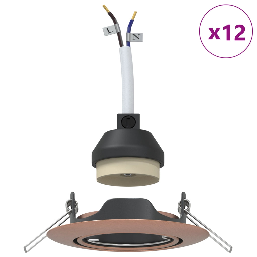 Plafoniere Incassate 12 pezzi Rotondo GU10 Rame Ã˜90 mm Acciaio