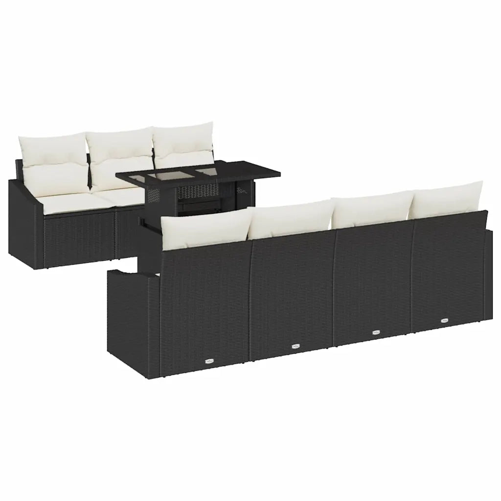 Set Divano da Giardino con cuscino 8 pcs Nero polyrattan 3357680