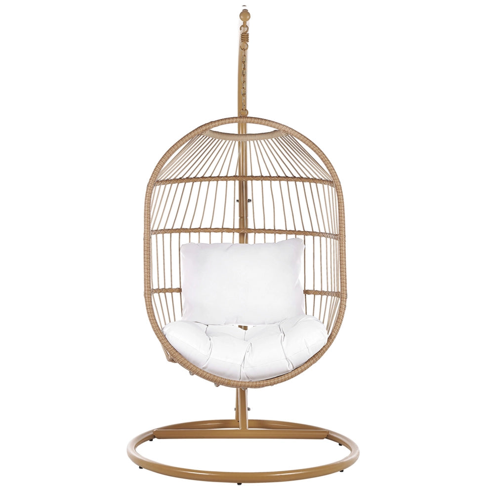 Sedia a uovo sospesa Sedile in corda beige Supporto in acciaio Cuscino morbido Boho Rustico