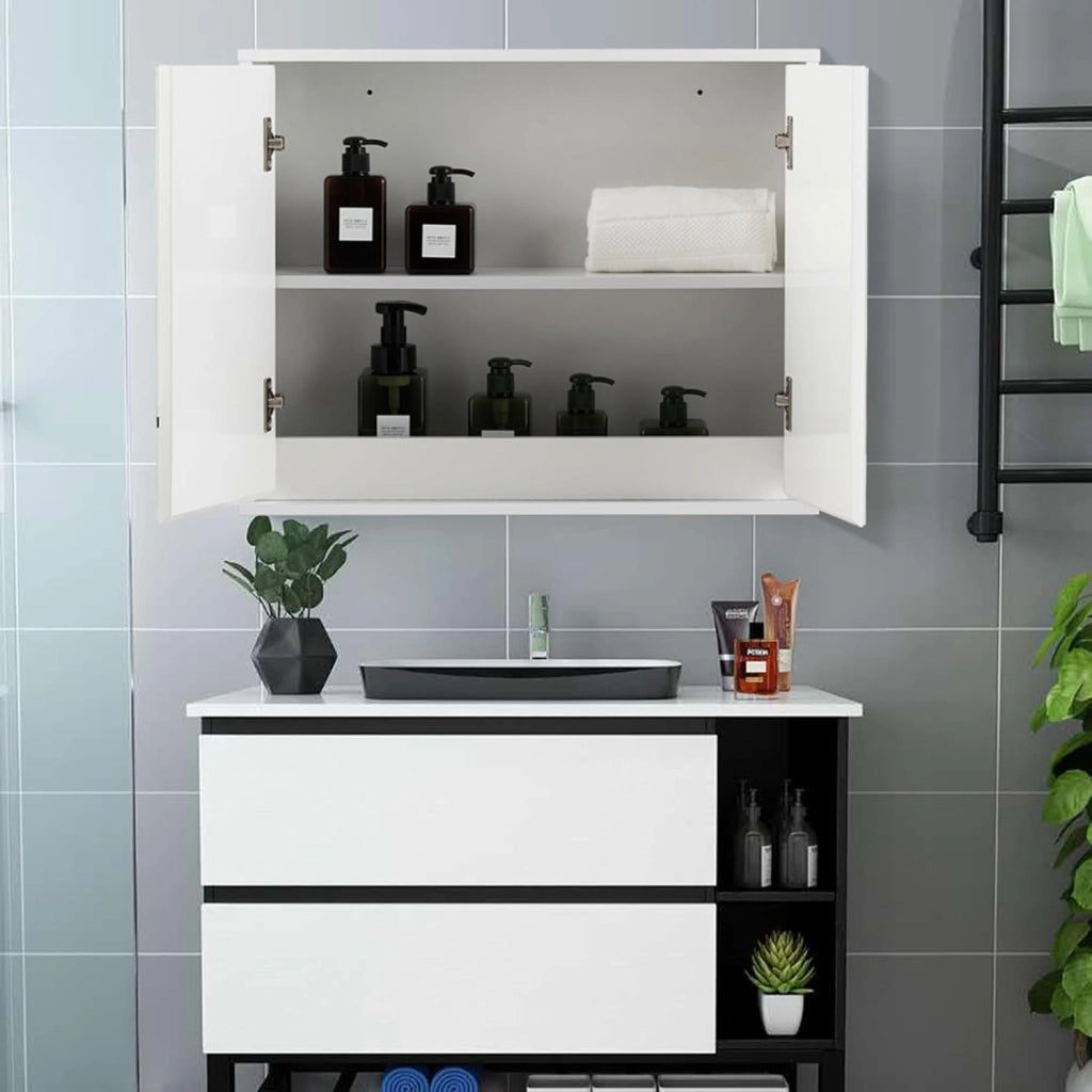 Mobile a Specchio per Bagno, Armadio da Parete con Doppio Specchio, Armadio Organizer Multiuso per Cucina e Bagno, 55 x 14 x 45 cm