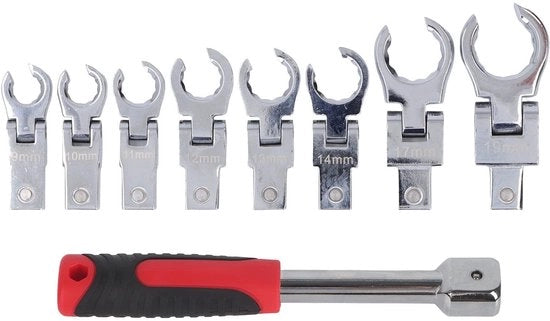 Chiave a combinazione flessibile - Set di chiavi a mozzo - Testine di chiave sostituibili - Acciaio inox - 180 gradi rotante - Testine di chiave 9/19 mm