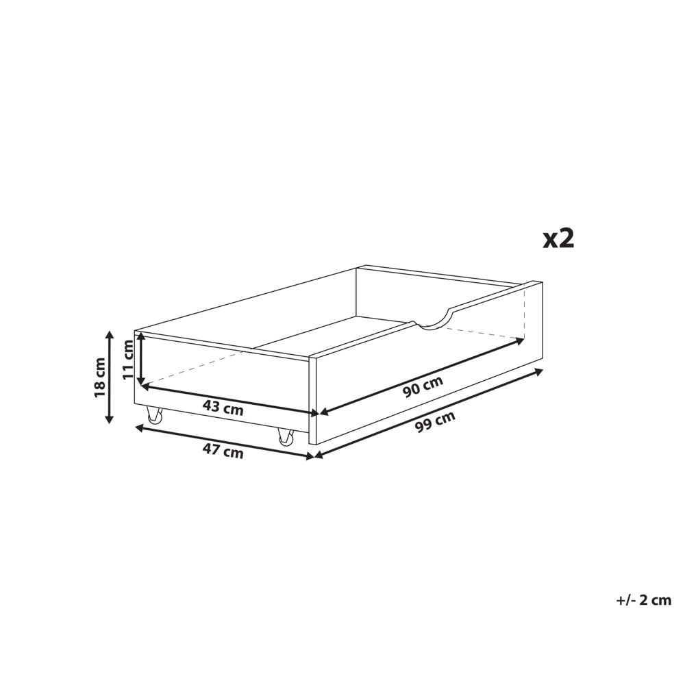Set di 2 cassetti per il letto in legno massiccio bianco Scatole sotto il letto con ruote