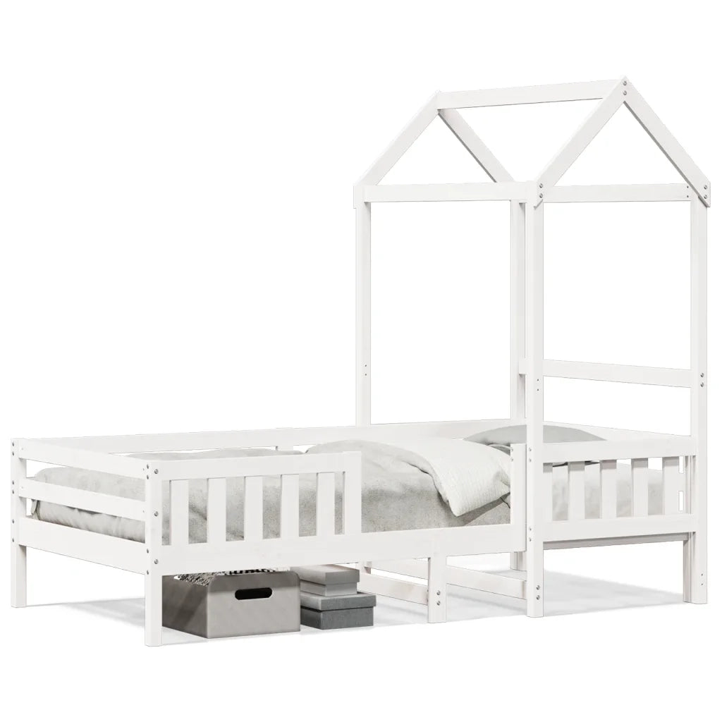Letto singolo | Letto per adulti | Giroletto con Tetto Bianco 75x190 cm Legno Massello di Pino