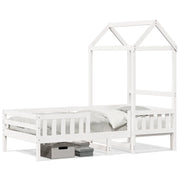 Letto singolo | Letto per adulti | Giroletto con Tetto Bianco 75x190 cm Legno Massello di Pino