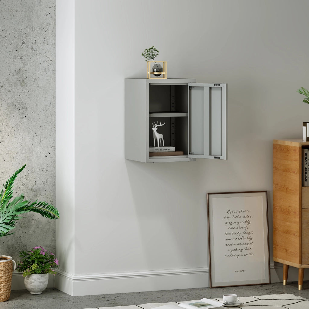 Armadietto a Parete Burlöv con Anta in Acciaio 50 x 33 x 35 cm - Grigio [en.casa]