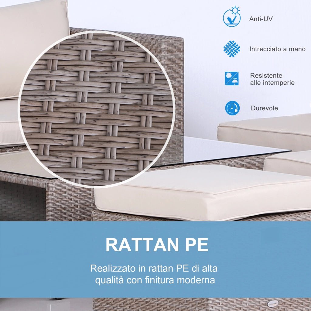EasyComfort Salotto da Esterno in Rattan PE da 8 Pezzi, Set Mobili da Giardino Salvaspazio con Poltrone, Tavolini e Sgabelli, Grigio
