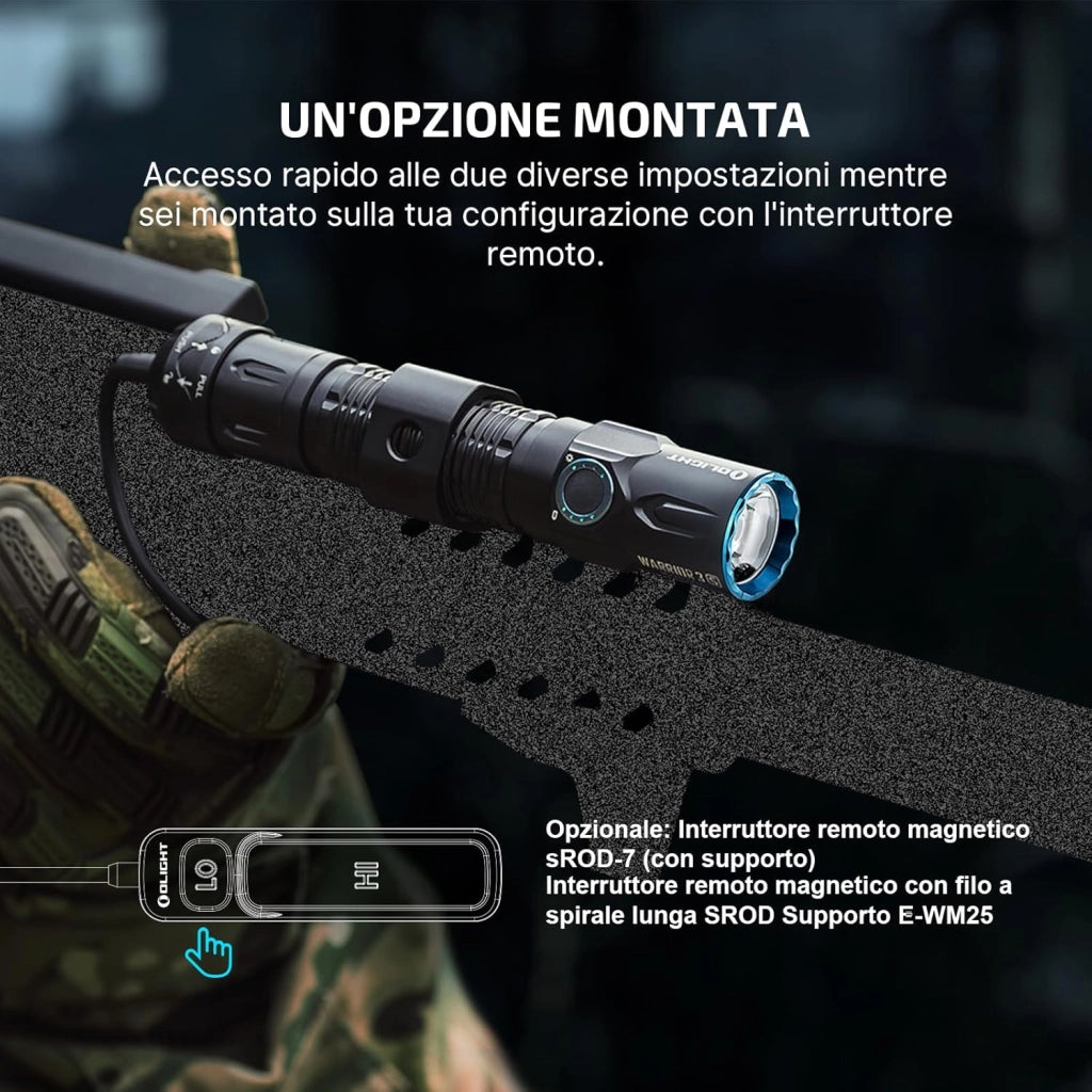 Warrior 3S Potente Torcia Max 2,300 Lumen, 300 Metri, 6 Uscite, 130 ore di Funzionamento Torcia con Doppio Interruttore a Led per Esterni, Forze Dell'ordine (Nero)