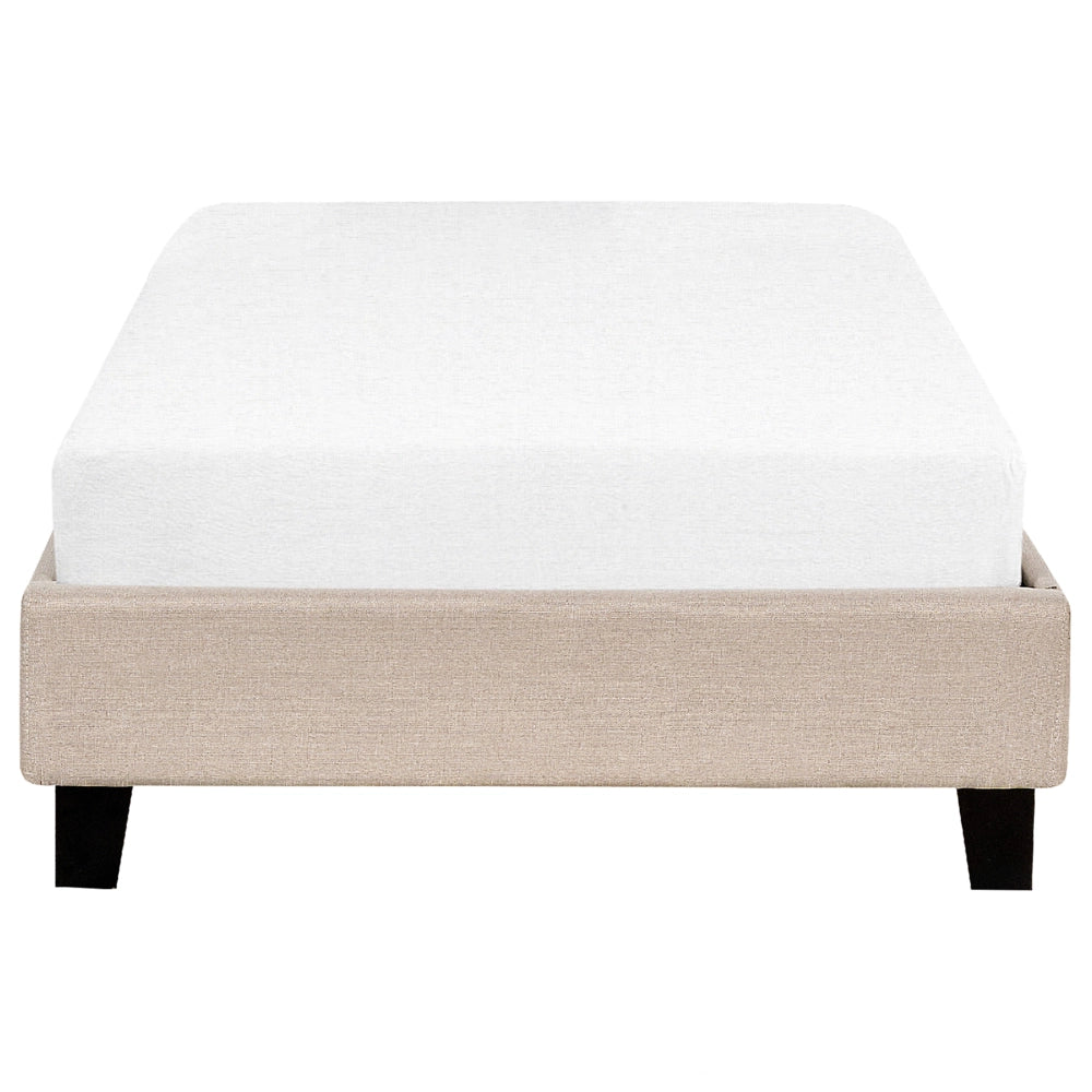 Letto singolo 90 x 200 in tessuto beige con rete a doghe senza testiera