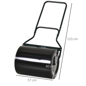 Rullo per prato con manico a U, cilindro in acciaio, 60 L, nero, 57 x 40 x 123 cm