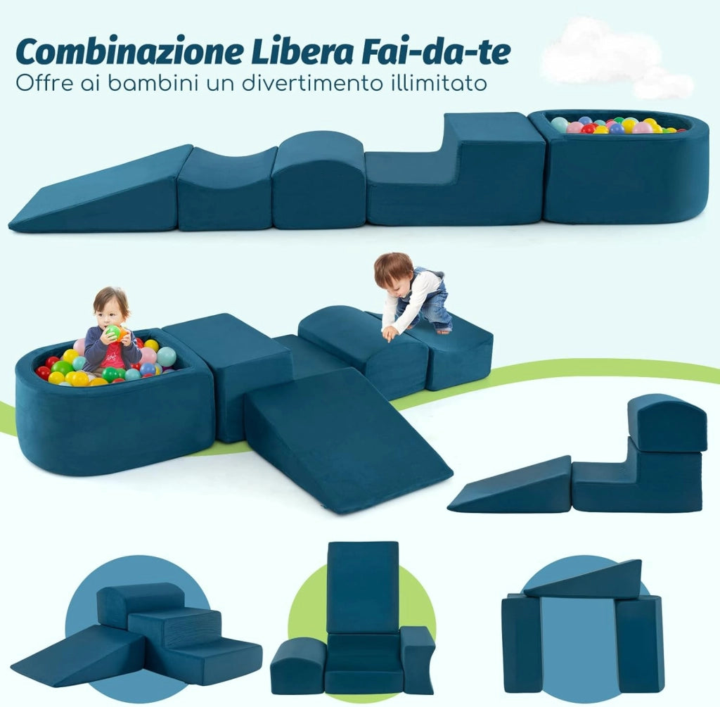 Set di 5 Pezzi Gioco in Schiuma, Blocchi con Piscina di Palline per Bambini, Coperture Lavabili con Cerniere, Blocchi Creativi per Stanza di Giocattoli, Camera da Letto (Blu)