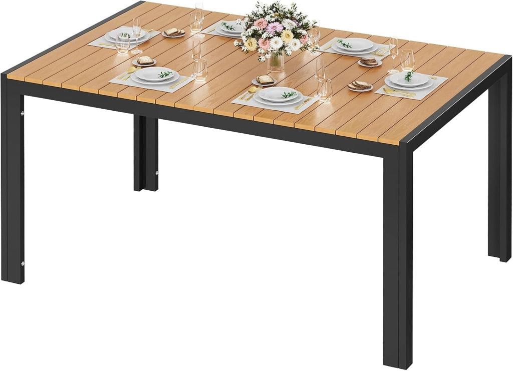 Tavolo da giardino grande, resistente alle intemperie, 140 x 90 x 75 cm, in alluminio, con piano in WPC, tavolo da pranzo rettangolare, per 6 persone, robusto giardino, terrazza, balcone