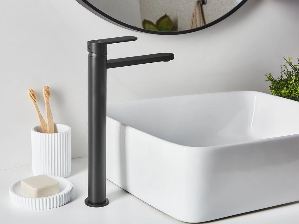 Elegante rubinetto per lavabo in ottone opaco monocomando 30 cm Accessori bagno nero