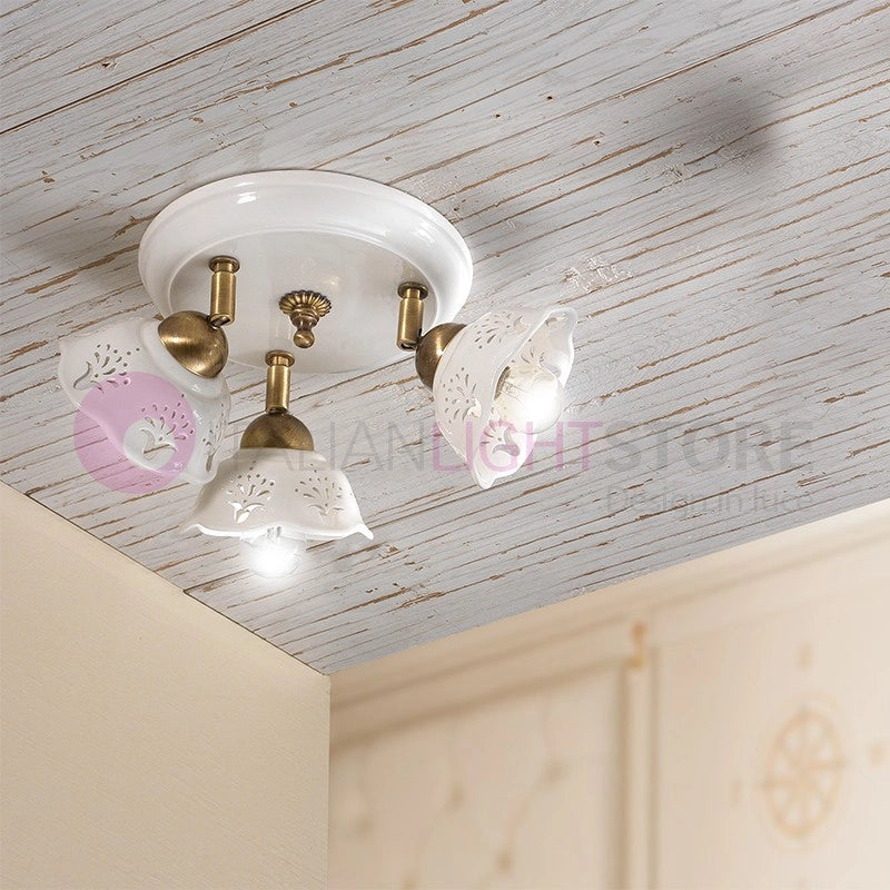 CANTUCCI Plafoniera a 3 Luci Orientabili Ceramica Traforata Bianca