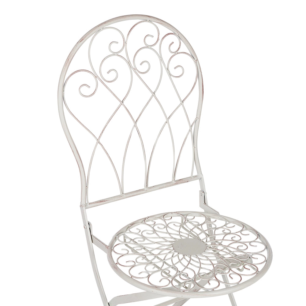 Set balcone giardino Tavolo e sedie 3 pezzi in metallo bianco con effetto invecchiato