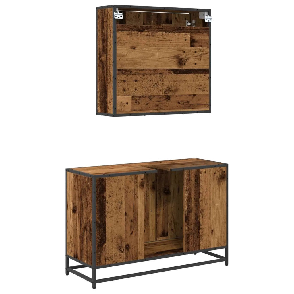 Set di mobili per il Bagno | Armadio da bagno con lo scaffale 2 pz Legno vecchio