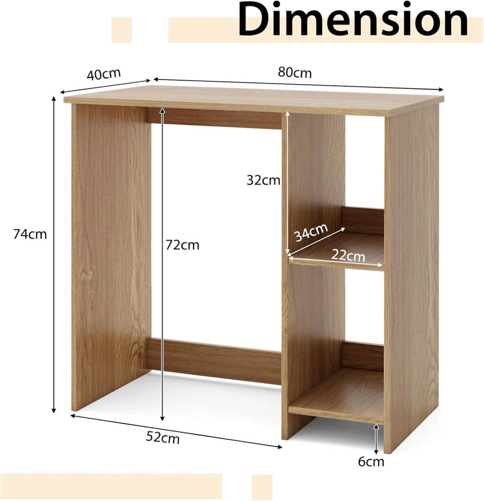 Scrivania da Ufficio, Scrivania con Libreria da Ufficio, Scrittoio con 2 Ripiani, Tavolo in Stile Moderno, per Ufficio, Soggiorno, Camera da Letto, Studio (Naturale)