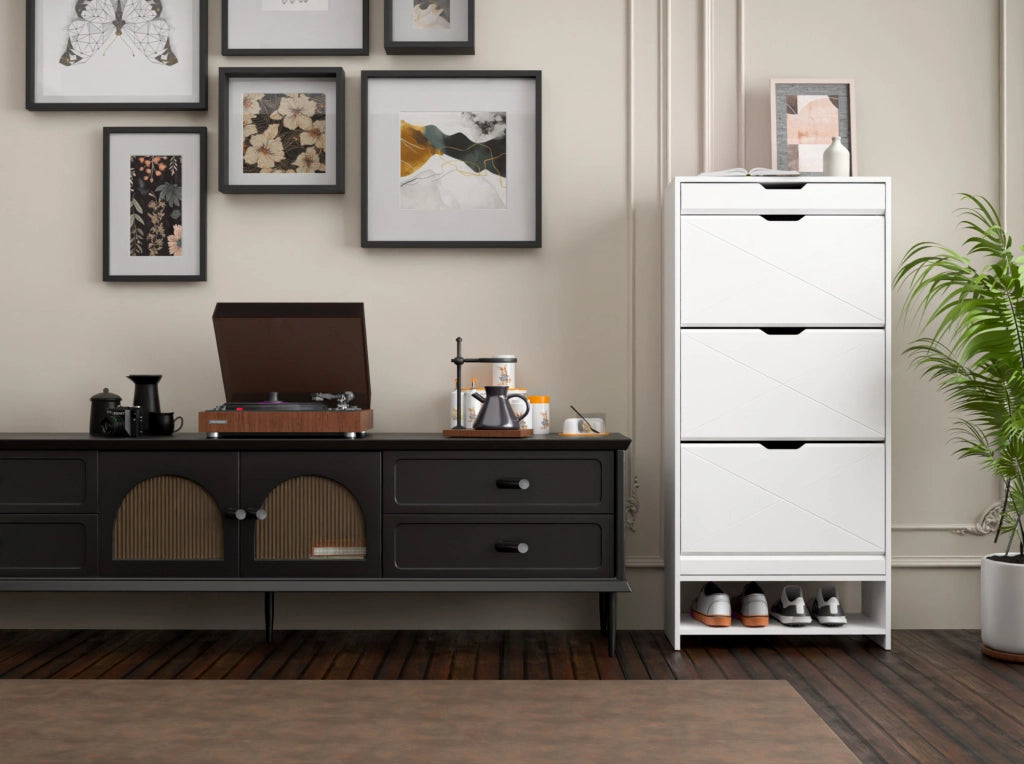SCARPIERA 2 RIPIANI 3 CASSETTI IN MDF BIANCO