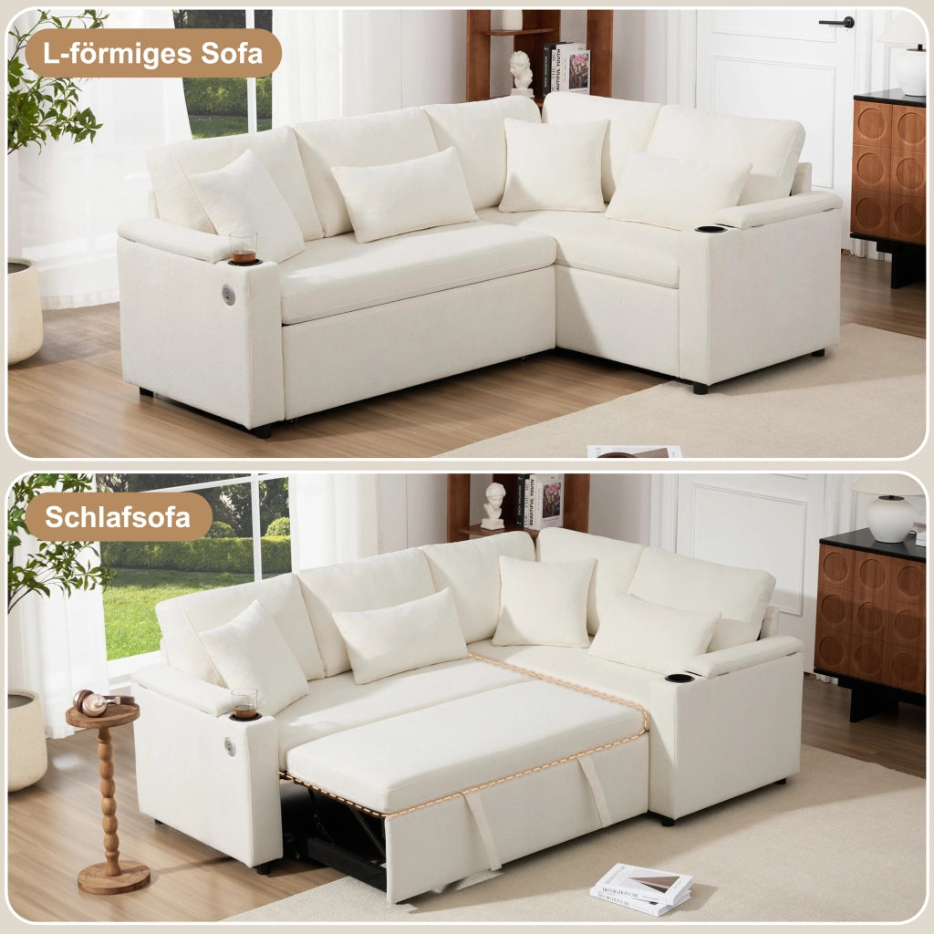 SOFÀ ANGOLARE Letto estraibile 206,5x141x86 cm Beige in ciniglia
