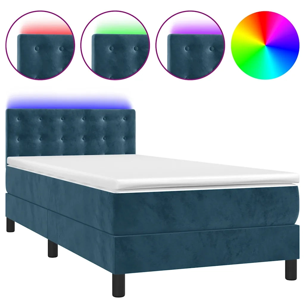 Letto a Molle con Materasso e LED Blu Scuro 80x200cm in Velluto 3134613