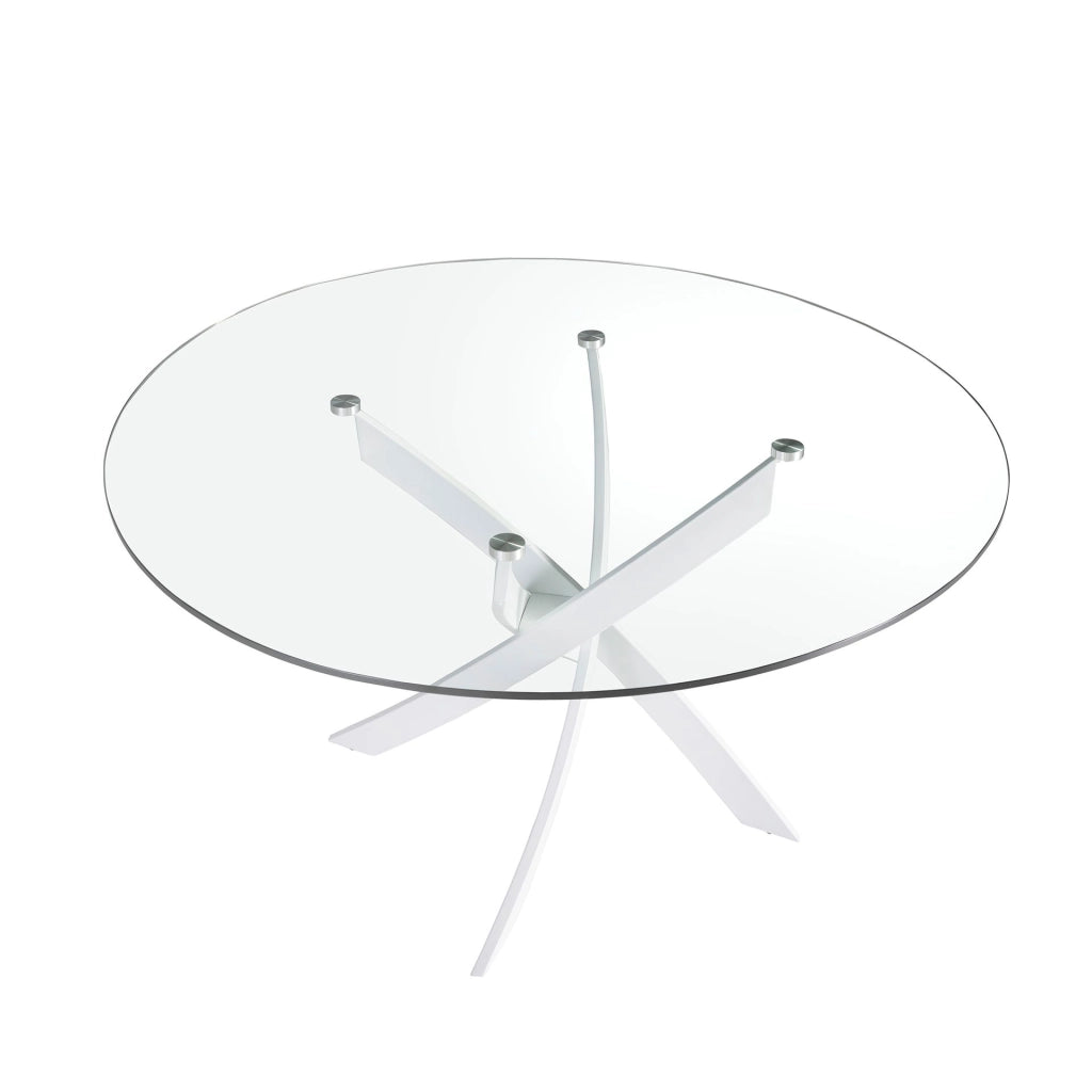 Tavolo da pranzo rotonda vetro temperato e acciaio bianco