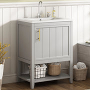 Mobile Sottolavabo 60 cm con Lavabo in Ceramica e Ripiano ¨C MINIMAL ¨C Grigio Chiaro