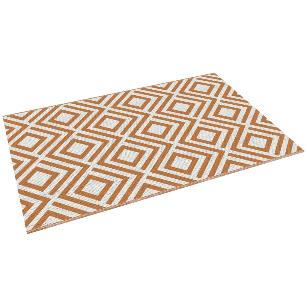 Tappeto da Esterno Reversibile 182x274 cm con Fantasia Geometrica Marrone e Bianco