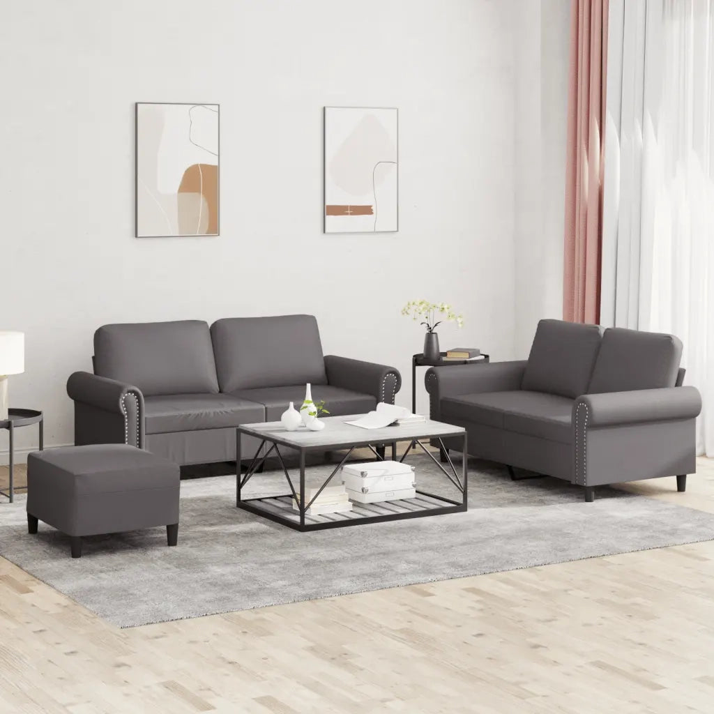 Set di Divani 3 pz con Cuscini Grigio in Similpelle