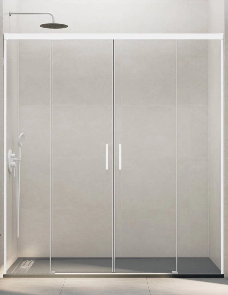 Porta doccia scorrevole 2+2 THALASSA (BASIC) 200 cm Profilo Bianco vetro trasparente