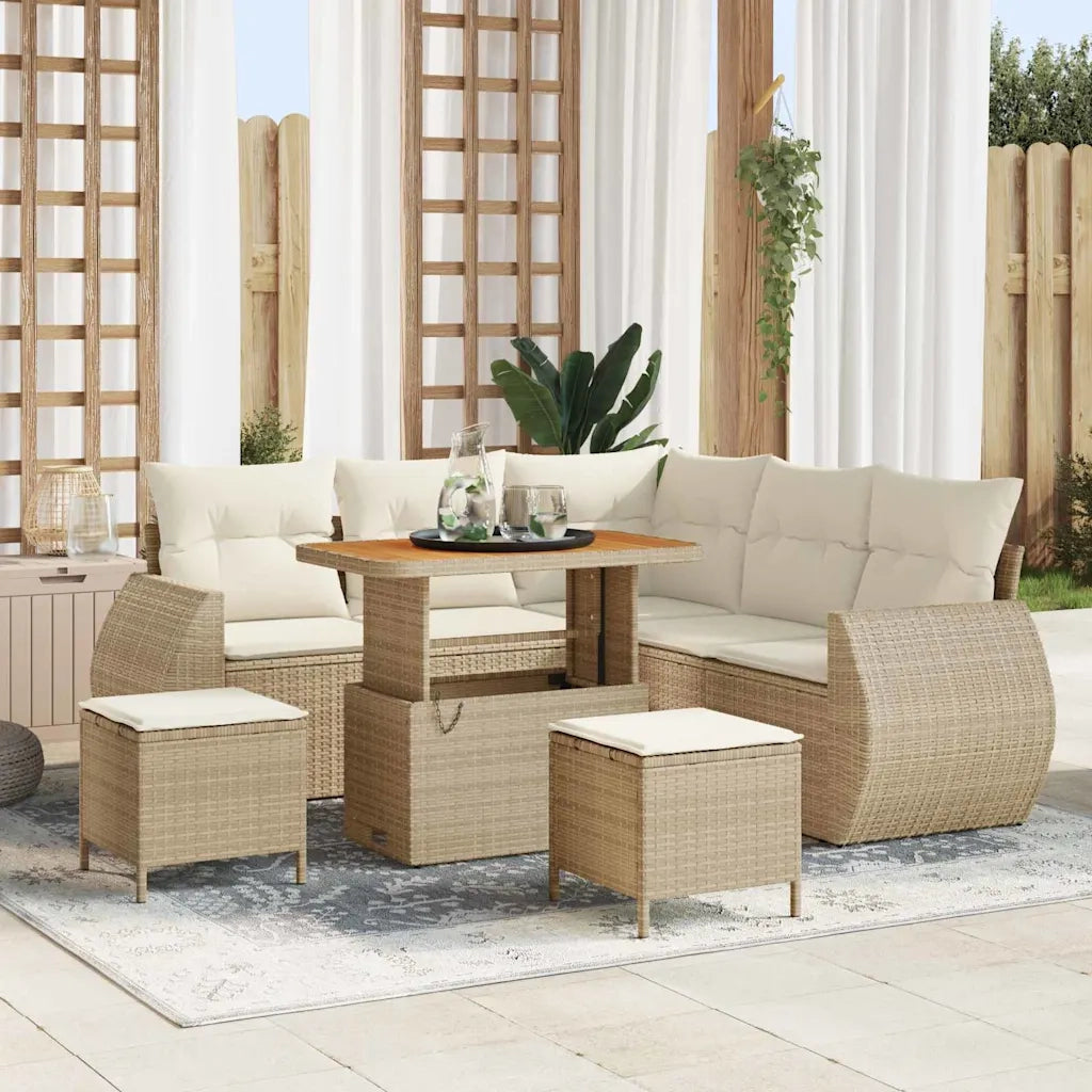 Set Divano da Giardino 8 pcs Beige e Crema polyrattan