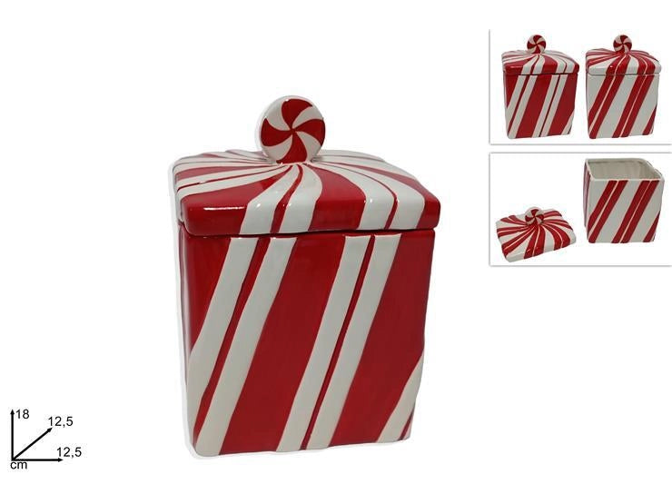 1 Pezzo Barattolo Decorativo in Ceramica Rosso Bianco 18 cm 2 Colori