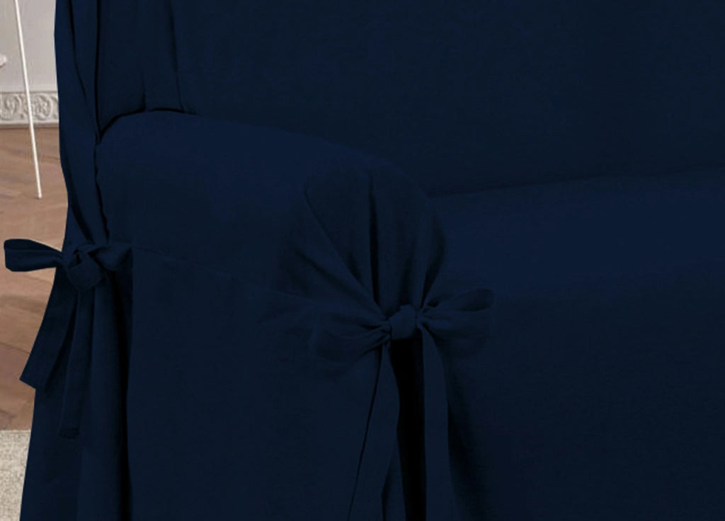Copridivano Fodera Telo Protezione Divano Con Laccetti Fiocco Disegno Prezioso Blu - 3 Posti - Blu