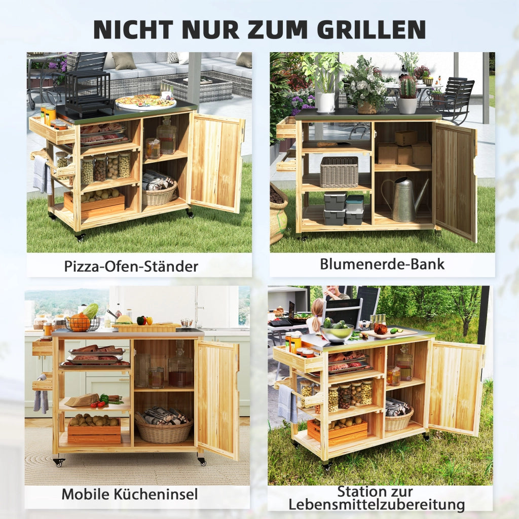 Isola Cucina Esterno con Griglia e Armadio ¨C Zephmum ¨C Legno e Acciaio Inox Naturale