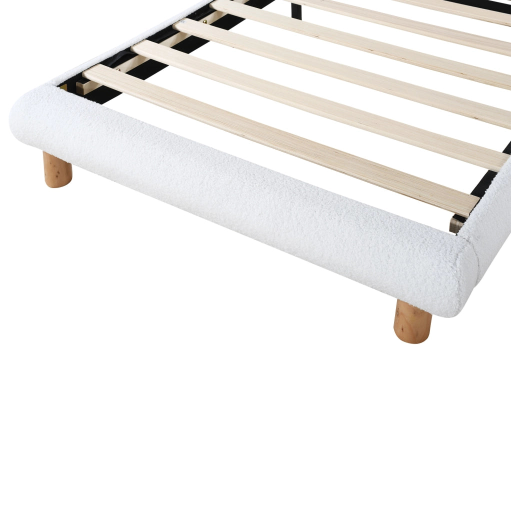 Letto imbottito 90x200 cm; testiera semicircolare; boucl茅; bianco