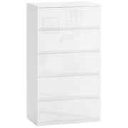 Cassettiera Moderna 5 Cassetti Antiribaltamento in Legno, 55x33x100 cm, Bianco Lucido