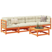 Set Divani Giardino 5pz con Cuscini Marrone Cera Massello Pinocod mxl 92902