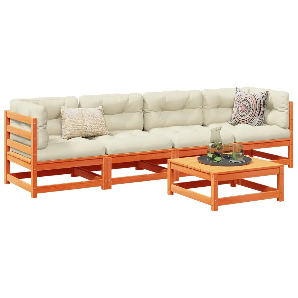 Set Divani Giardino 5pz con Cuscini Marrone Cera Massello Pinocod mxl 92902