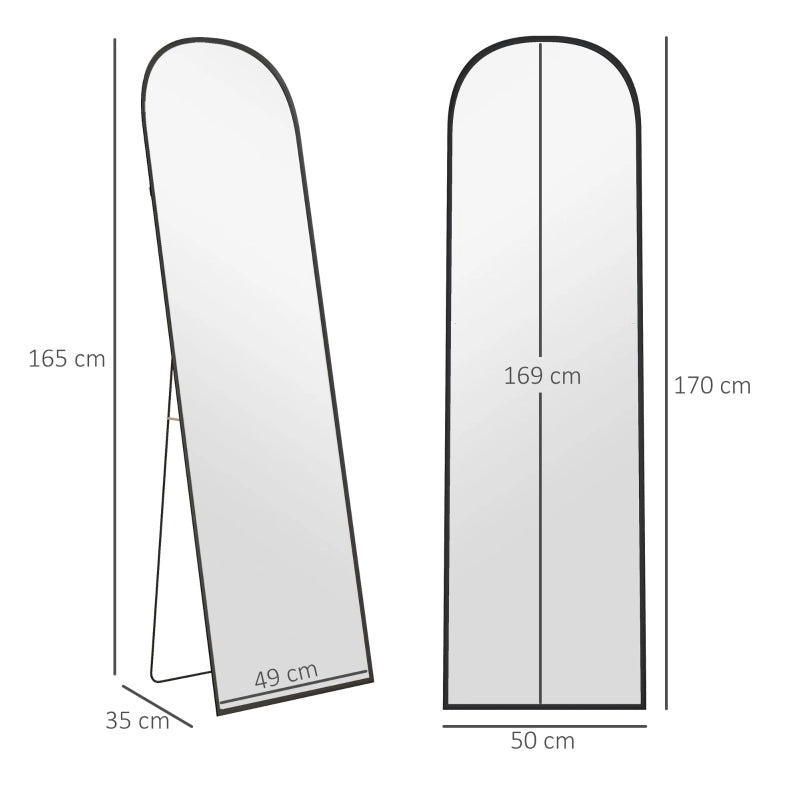 Specchio da terra a figura intera 169 x 49 cm nero ad arco con cornice in alluminio