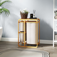 Cesto Portabiancheria con 3 Scomparti Estraibili in Tessuto color Crema e Struttura in Bambù 50x32x69,7 cm