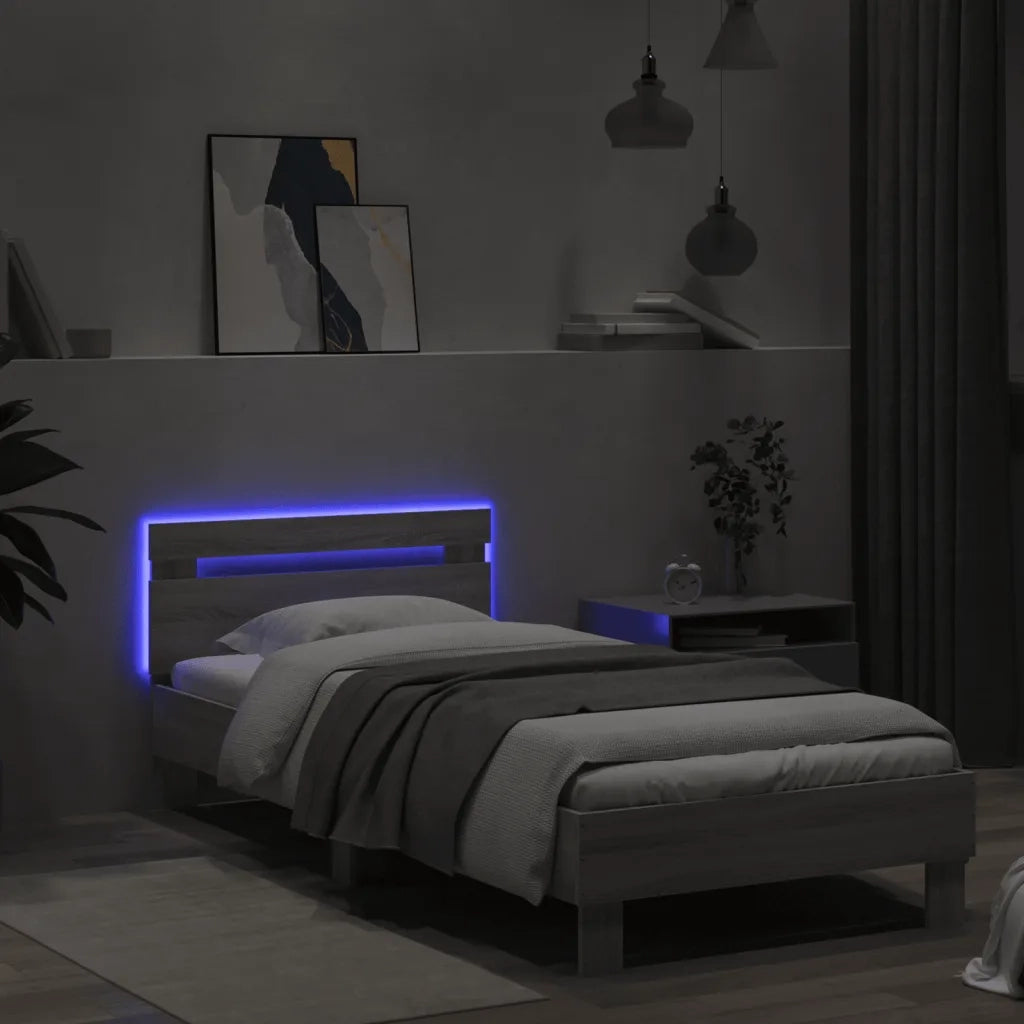 Giroletto con Testiera e LED Grigio Sonoma 90x200 cm 838720