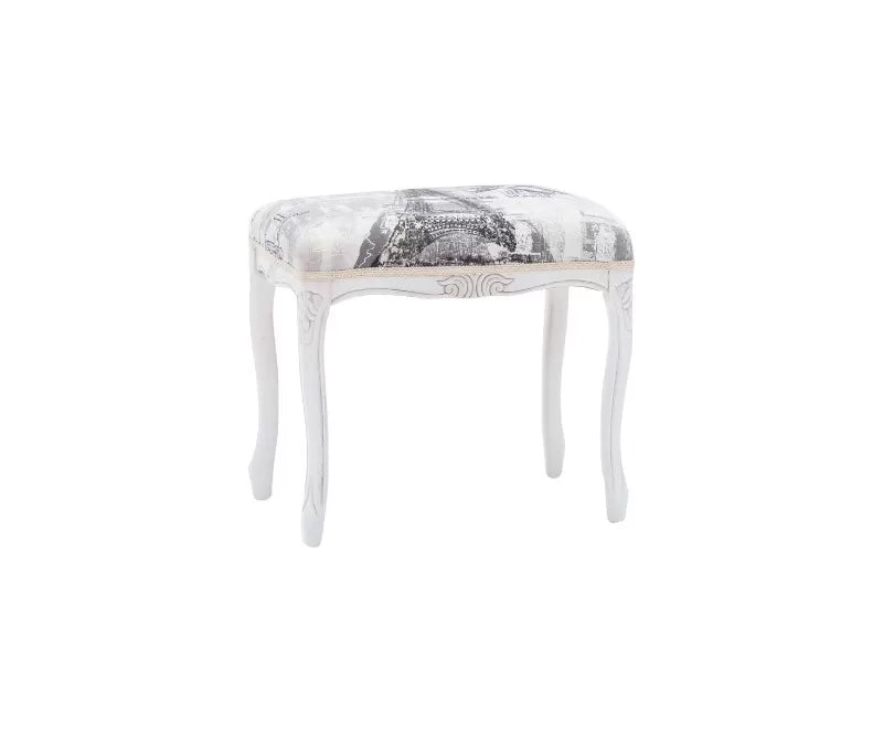 Pouff imbottito tessuto parigi legno shabby bianco 43x33x43 - Mobili 2G
