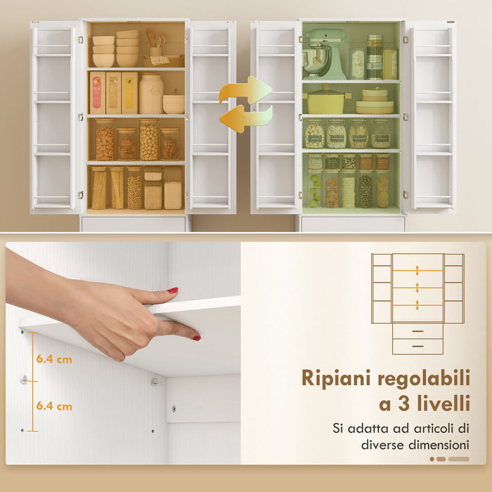 Credenza da Cucina 60x40x159 cm con Armadietto con 8 Ripiani Portaspezie e 2 Cassetti Bianco